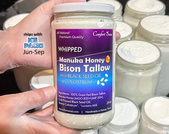COLOSTRUM with BLACK SEED and  Manuka Honey & Bison Whipped Tallow Cream with 850+Mgo Manuka Honey, Whole Body and Face moisturizer