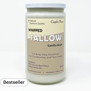 Vanilla Bean Whipped Tallow, Grass fed Beef Tallow Moisturizer