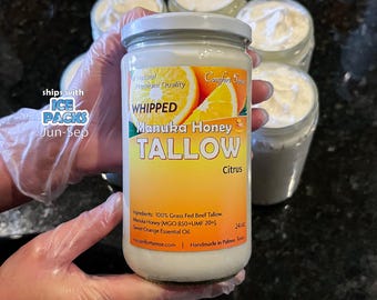 CITRUS Manuka Honey & Beef tallow Whipped Tallow with 850+MGO Manuka Honey, Whipped Tallow,Whole body moisturizer