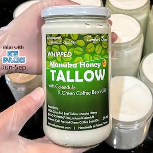 Whipped Beef Tallow Cream: Green Coffee Bean, Manuka Honey (850+ MGO) Full Body & Face