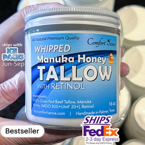 Beef Tallow with RETINOL and  Manuka Honey, Whipped Tallow with 850+MGO Manuka Honey, Whole body moisturizer
