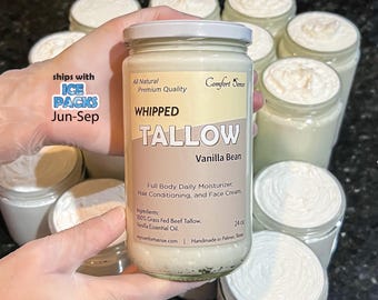 Vanilla Whipped Tallow, Vanilla Bean Whipped Grass fed Beef Tallow Moisturizer