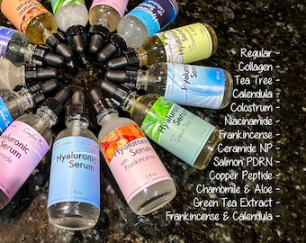 Hyaluronic Serum with Green Tea Extract, Blue copper peptide, Salmon PDRN, and more…. Hydrating Face and Neck Skincare