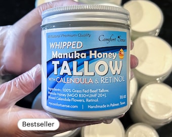 Beef Tallow with RETINOL and  CALENDULA & Manuka Honey, Whipped Tallow with 850+MGO Manuka Honey, Whole body moisturizer
