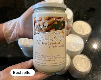 Beef Tallow with wild YAM ROOT, Calendula, Frankinsense and  Manuka Honey, All-Natural Whipped Tallow with 850+MGO Manuka Honey