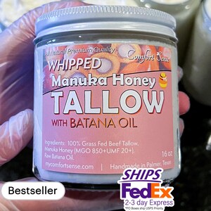 Batana Manuka Honey & Beef tallow Whipped Tallow with 850+MGO Manuka Honey, Whipped Tallow,Whole body moisturizer