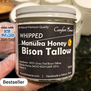 Manuka Honey & Bison Whipped Tallow Cream with 850+MGO Manuka Honey, Whipped Tallow, Grass fed fat, Whole body moisturizer