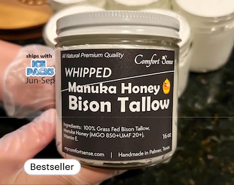 Manuka Honey & Bison Whipped Tallow Cream with 850+MGO Manuka Honey, Whipped Tallow, Grass fed fat, Whole body moisturizer