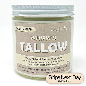 16oz Vanilla Bean Skin Moisturizing Whipped Tallow, Skin care routine, Self-care for her, Gift for friend