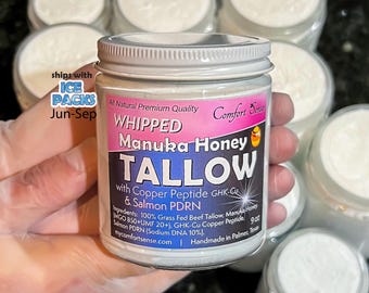 Salmon PDRN with BLUE COPPER Peptide and Manuka Honey beef Tallow, All-Natural Whipped Tallow with 850+Mgo Manuka Honey, Whipped Tallow