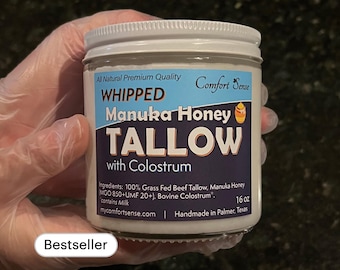Manuka Honey & Beef Tallow with COLOSTRUM, Whipped Tallow Cream with 850+MGO Manuka Honey, Whipped Tallow, Grass fed fat