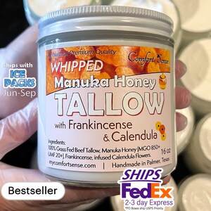 Beef Tallow with FRANKINCENSE and  CALENDULA & Manuka Honey, Whipped Tallow with 850+MGO Manuka Honey, Whole body moisturizer
