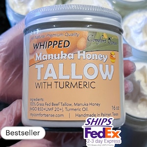 Turmeric Manuka Honey & Beef tallow Whipped Tallow with 850+MGO Manuka Honey, Whipped Tallow,Whole body moisturizer