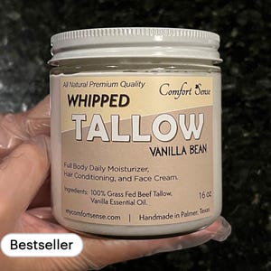 Whipped Tallow Body Butter - Luxurious Natural Skincare, Moisturizer, Hydrating beef tallow