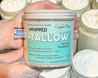 Tea Tree Eucalyptus Whipped Tallow, Grass fed Beef Tallow Moisturizer