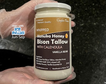 Vanilla bean Manuka Honey & Bison with CALENDULA Whipped Tallow Cream with 850+MGO Manuka Honey, Whipped Tallow, Grass fed fat