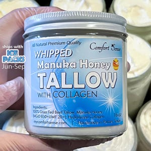 COLLAGEN with Manuka Honey & Beef Tallow, Whipped Tallow Cream with 850+MGO Manuka Honey, Whipped Tallow, Grass fed fat