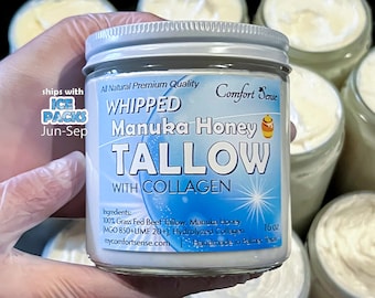 COLLAGEN with Manuka Honey & Beef Tallow, Whipped Tallow Cream with 850+MGO Manuka Honey, Whipped Tallow, Grass fed fat