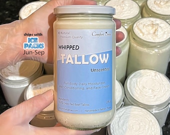 All-Natural unscented Whipped Tallow, Grass fed Beef Tallow Moisturizer