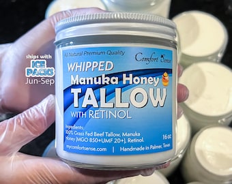 Beef Tallow with RETINOL and  Manuka Honey, Whipped Tallow with 850+MGO Manuka Honey, Whole body moisturizer