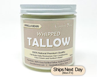 4oz Vanilla Bean Whipped Tallow, Grass fed Beef Tallow Moisturizer