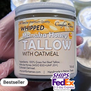 Oatmeal Manuka Honey & Beef tallow Whipped Tallow with 850+MGO Manuka Honey, Whipped Tallow,Whole body moisturizer