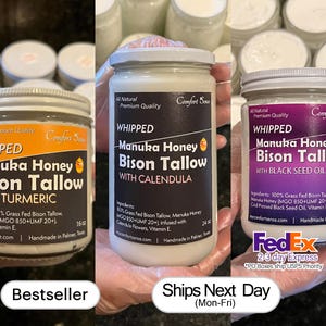 TRIO COMBO Manuka Honey & Calendula Bison Whipped Tallow with 850+MGO Manuka Honey, Turmeric Bison, Black seed oil Bison all w/Manuka Honey