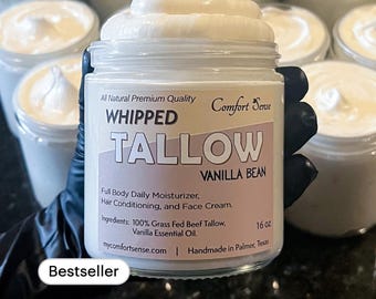 Whipped Tallow, Grass fed Beef Tallow Moisturizer, Vanilla Bean scented
