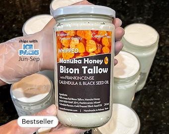 FRANKINCENSE, CALENDULA with BLACKSEED Manuka Honey & Bison Whipped Tallow Cream with 850+Mgo Manuka Honey, Whole Body and Face moisturizer