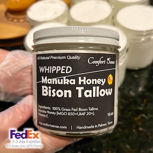 Face and Body Manuka Honey & Bison Whipped Tallow Cream with 850+MGO Manuka Honey, Whipped Tallow, Grass fed fat, Whole body moisturizer