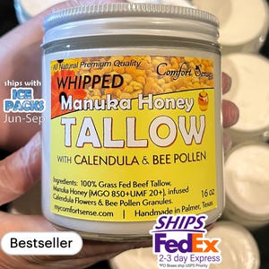 BEE POLLEN with CALENDULA and Manuka Honey Beef tallow, Whipped Tallow with 850+mgo Manuka Honey, Whipped Tallow,Whole body moisturizer