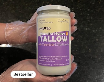 Manuka Honey & Beef Tallow with Snail MUCIN and CALENDULA Whipped Tallow Cream with 850+MGO Manuka Honey, Whipped Tallow, Grass fed fat