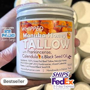Beef Tallow with FRANKINCENSE and  CALENDULA & Black seed with Manuka Honey, Whipped Tallow with Manuka Honey, Whole body moisturizer