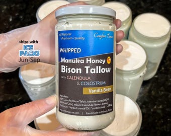 Vanilla Bean Manuka Honey & BISON Tallow with COLOSTRUM and CALENDULA Whipped Tallow Cream with 850+Mgo Manuka Honey, Whipped Tallow