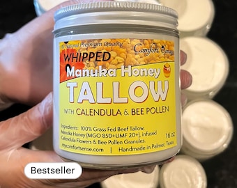 BEE POLLEN with CALENDULA and Manuka Honey Beef tallow, Whipped Tallow with 850+mgo Manuka Honey, Whipped Tallow,Whole body moisturizer