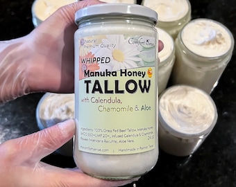 Chamomile CALENDULA and Aloe with Manuka Honey Tallow, All-Natural Whipped Tallow with 850+MGO Manuka Honey, Unscented Whipped Tallow