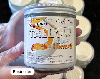Beef Tallow with GOATS MILK and  Manuka Honey, All-Natural Whipped Tallow with 850+MGO Manuka Honey, Milk and Honey