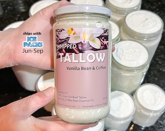 Vanilla Bean and Coffee Whipped Tallow Cream, Whipped Tallow, Grass fed fat, Whole body moisturizer, Face cream, non toxic skin care