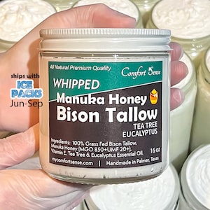 Manuka Honey & Bison Tea Tree Eucalyptus Whipped Tallow with 850+MGO Manuka Honey, Whipped Tallow, Grass fed fat, Whole body moisturizer