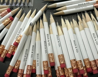 Custom Pencils, 1 line only , Personalized Pencils, Gift, Wedding, Birthday, Round Hot Stamped, Golf Size with Eraser