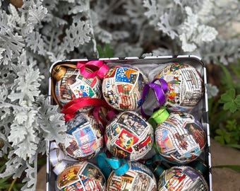 Vintage Stamps Christmas Ornament Set of 9 Canceled Stamps 50's 60's, 70's, 90's