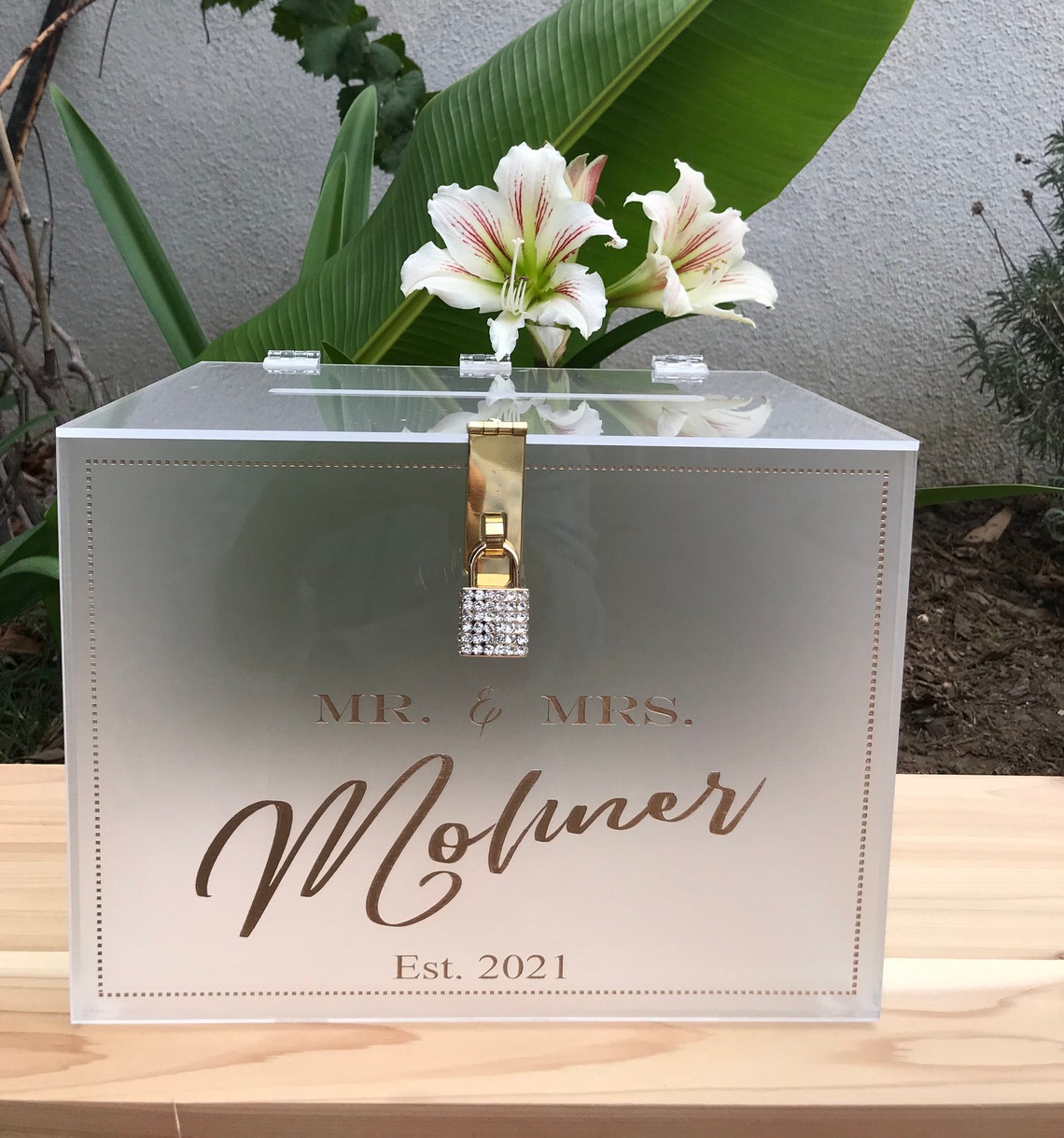 Personalized Frosted Acrylic Wedding Card Box with Lock Etsy