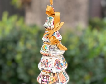 Vintage Stamps Christmas Tree Ornament Canceled Stamps 50's 60's, 70's, 90's