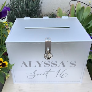 Personalized Acrylic Sweet 16 Card Box with Lock - Custom Engraved Text