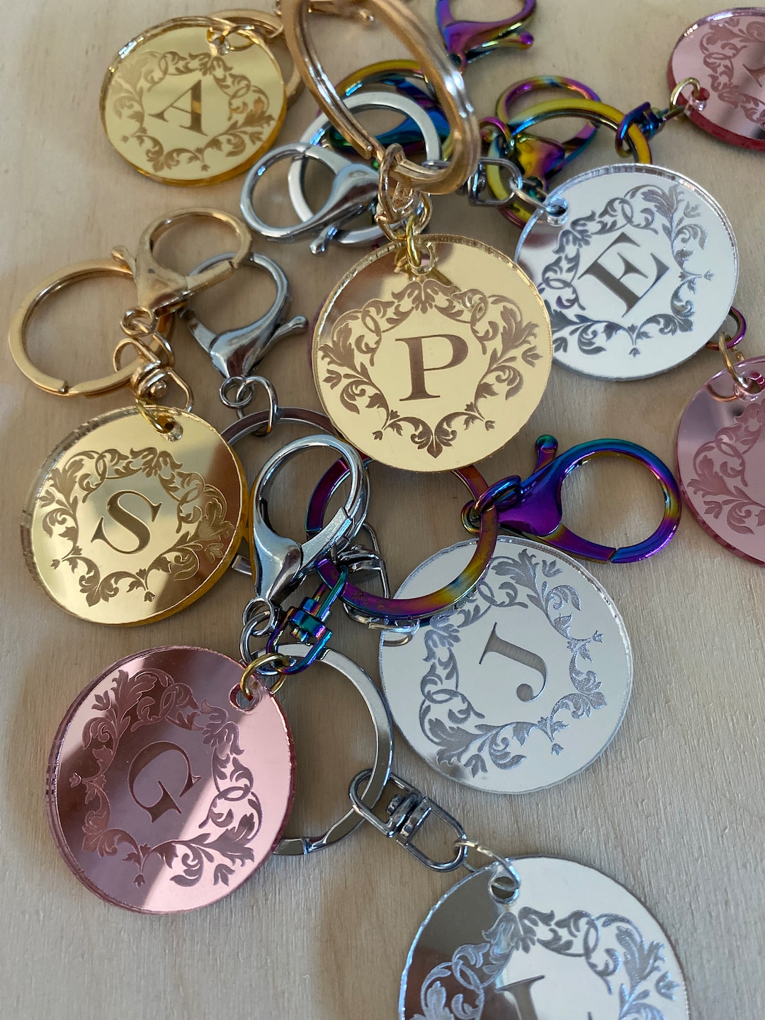 Mirrored Silver Gold Rose Gold Engraved Custom Name Keychain ...
