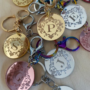 Mirrored Silver Gold Rose Gold Engraved Custom Name Keychain. Personalized Gift. Christmas Gift. Initials Keychain