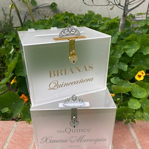 Personalized Acrylic Quinceanera Card Box with Lock - Custom Engraved Text