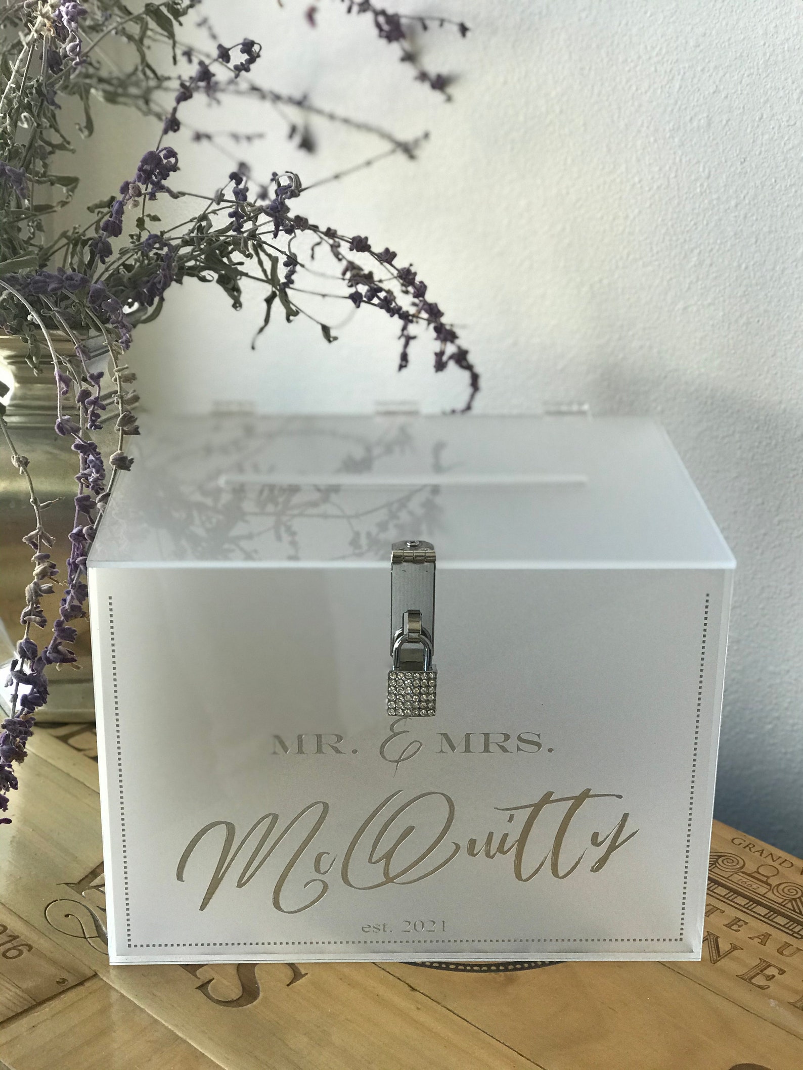 Personalized Frosted Acrylic Wedding Card Box with Lock Etsy