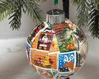Vintage Stamps Christmas Ornament Canceled Stamps 50's 60's, 70's, 90's