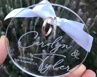 Modern Personalized Wedding Ring Bearer Acrylic Plate, Ring Holder, Custom Ring Bearer Pillow, Clear Acrylic Ring Holder